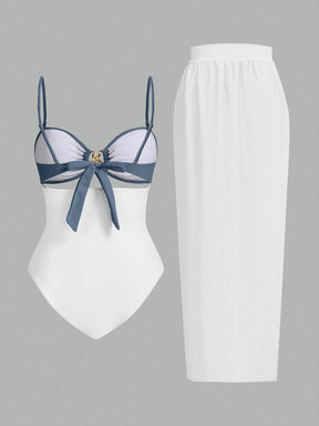 Conjunto De 3 Peças Maiô Com Decote Vazado E Saia Com Detalhe De Amarração Zuleica