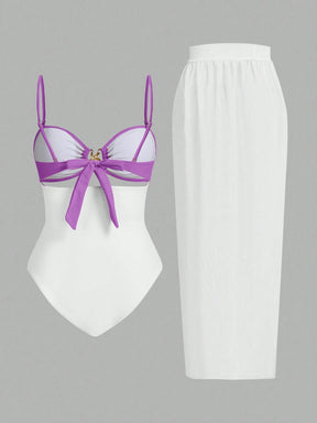 Conjunto De 3 Peças Maiô Com Decote Vazado E Saia Com Detalhe De Amarração Zuleica