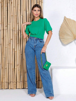 Blusa Cropped Com Manga Esvoaçante Natália