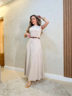 Conjunto Blusa Sem Manga E Saia Longa Com Cinto Renata