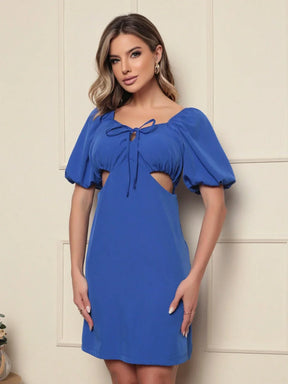 Vestido Curto Com Manga Bufante Ombro Á Nicole