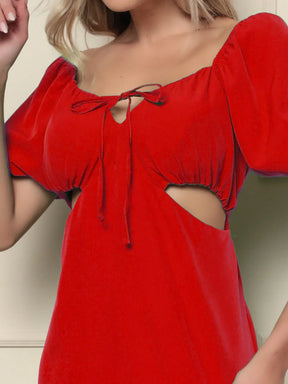 Vestido Curto Com Manga Bufante Ombro Á Nicole