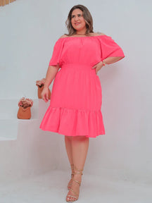 Vestido Curto Acinturado Manga Ombro Á Plus Size Paula Rosê / M