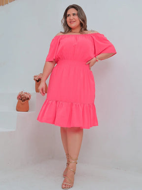 Vestido Curto Acinturado Manga Ombro Á Plus Size Paula Rosê / M