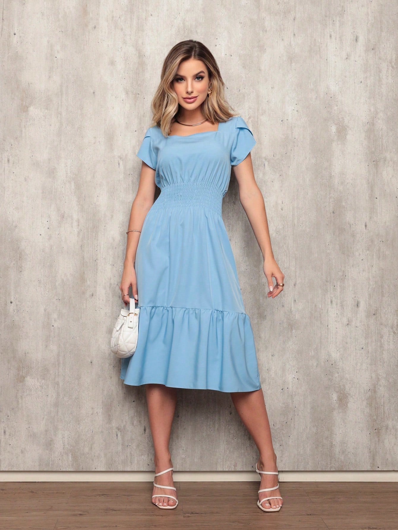 Vestido Plissado Caimento Solto Milena Azul Bebê / P Vestidos Midi Femininos