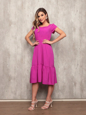Vestido Plissado Caimento Solto Milena Vestidos Midi Femininos