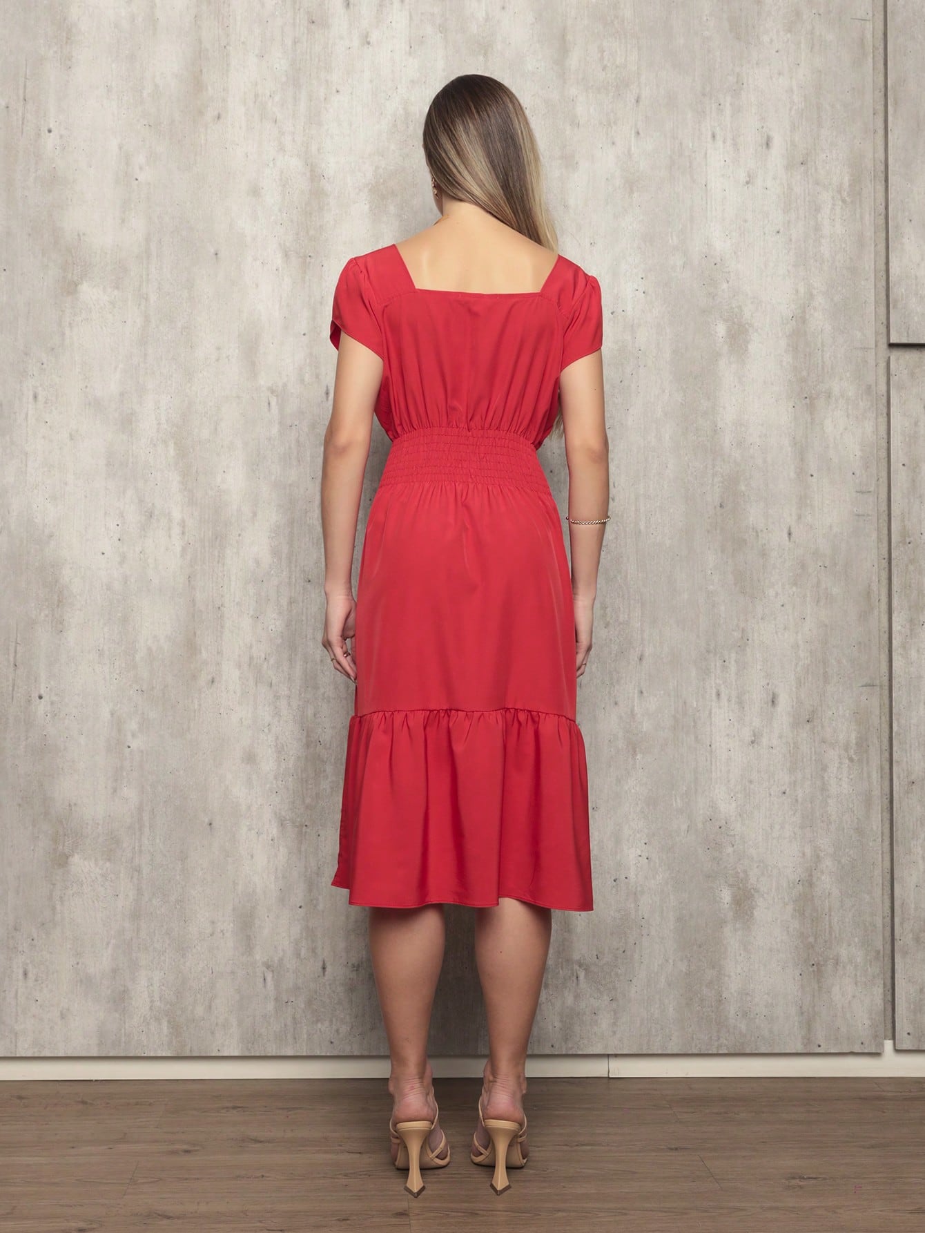 Vestido Plissado Caimento Solto Milena Vestidos Midi Femininos
