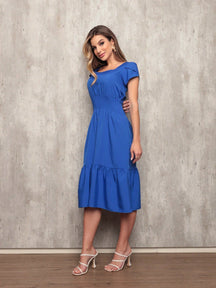 Vestido Plissado Caimento Solto Milena Azul Royal / P Vestidos Midi Femininos