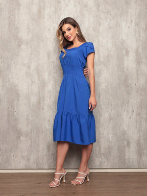 Vestido Plissado Caimento Solto Milena Azul Royal / P Vestidos Midi Femininos