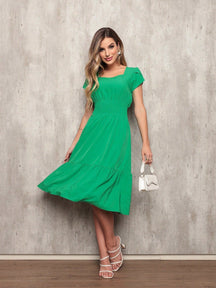 Vestido Plissado Caimento Solto Milena Verde / P Vestidos Midi Femininos