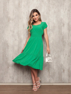Vestido Plissado Caimento Solto Milena Verde / P Vestidos Midi Femininos