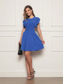 Vestido Curto Crepinho Com Fendas Lívia Azul Royal / P