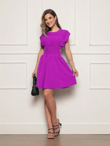 Vestido Curto Crepinho Com Fendas Lívia Fúcsia / P