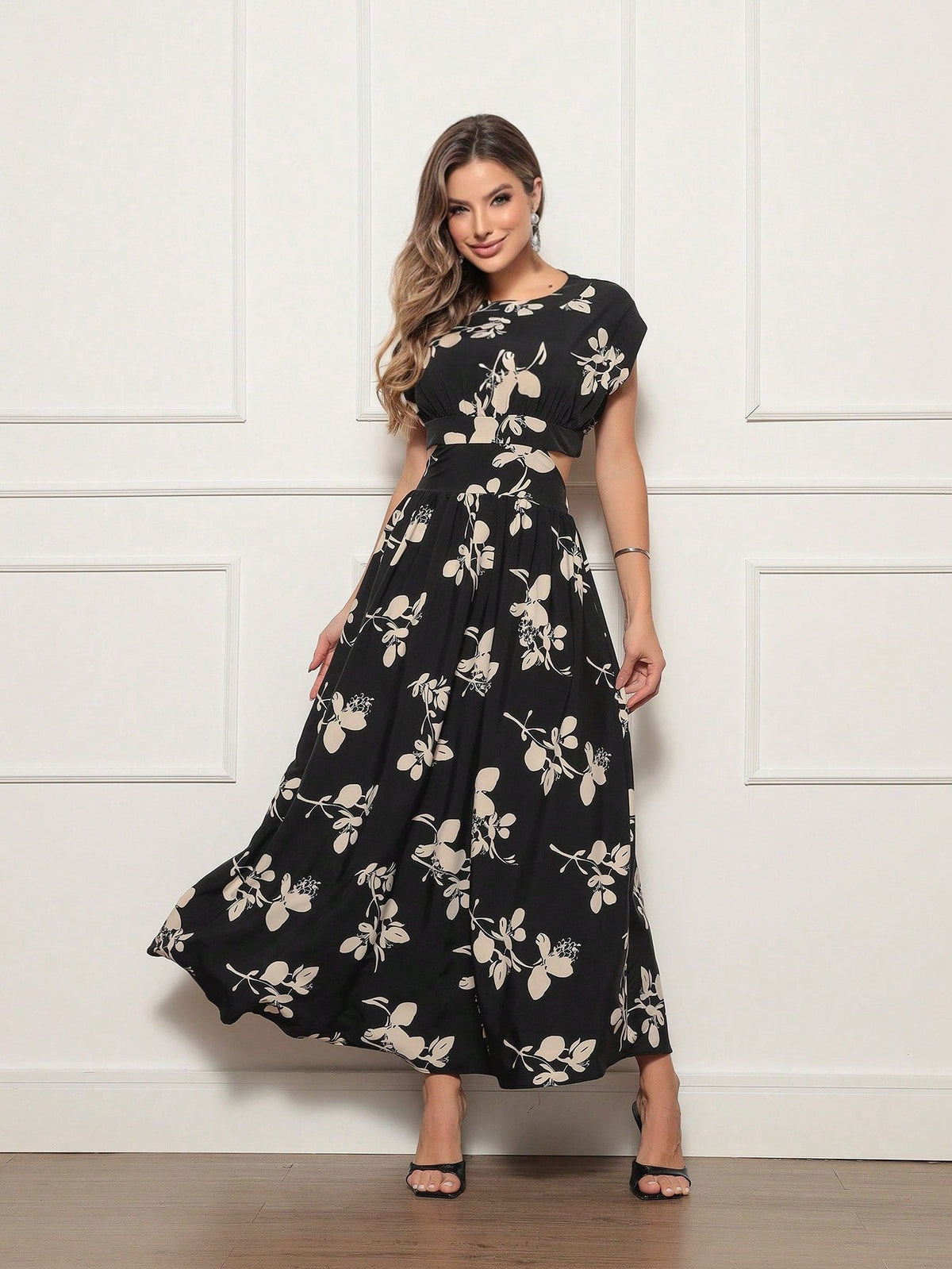Vestido Longo Floral Luxo Milena Preto / P Vestidos Longos Femininos