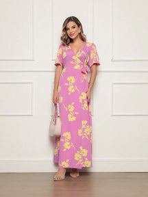 Vestido Longo Estampado Com Detalhe Transpassado Vanessa Lavanda / P