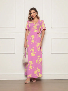 Vestido Longo Estampado Com Detalhe Transpassado Vanessa Lavanda / P