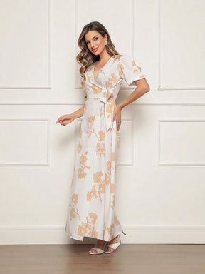 Vestido Longo Estampado Com Detalhe Transpassado Vanessa Branco / P