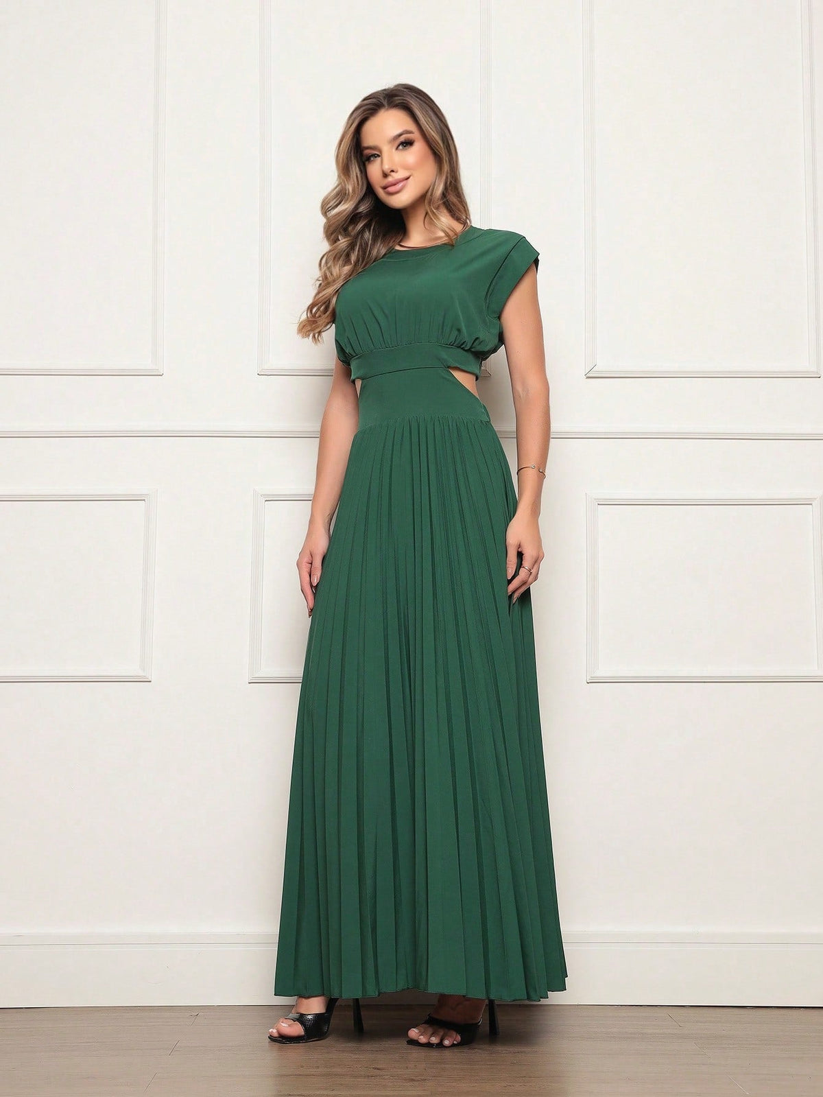 Vestido Longo Crepinho Acinturado Poliana Verde Escuro / P Vestidos Longos Femininos