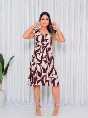 Vestido Mídi Gola Quadrada Estampado Cecília