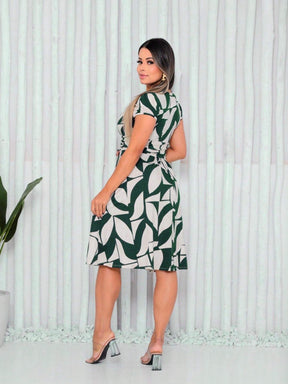 Vestido Mídi Gola Quadrada Estampado Cecília