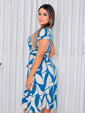 Vestido Mídi Gola Quadrada Estampado Cecília
