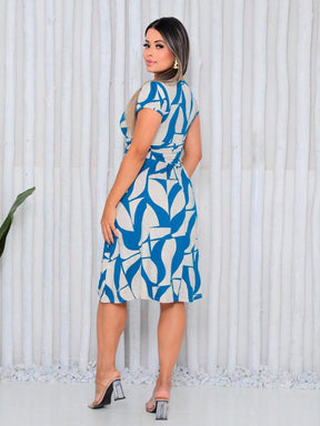 Vestido Mídi Gola Quadrada Estampado Cecília