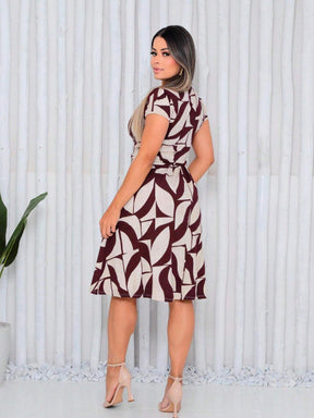 Vestido Mídi Gola Quadrada Estampado Cecília