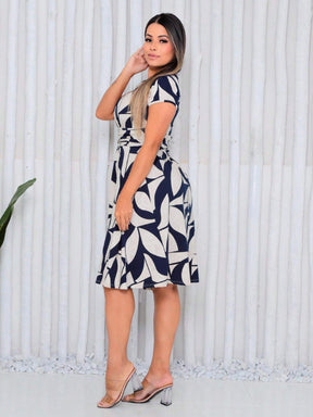 Vestido Mídi Gola Quadrada Estampado Cecília