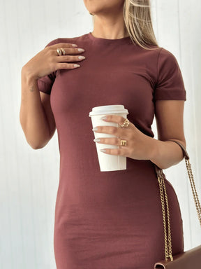 Vestido Midi Com Gola Redonda Bianca