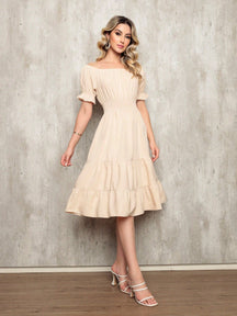 Vestido Midi Curto Larissa Bege / P Vestidos Midi Femininos