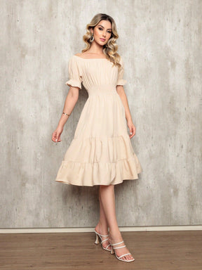 Vestido Midi Curto Larissa Bege / P Vestidos Midi Femininos