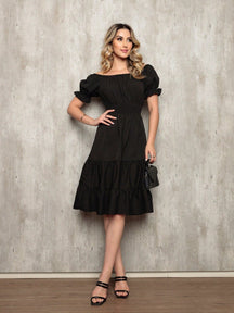 Vestido Midi Curto Larissa Preto / P Vestidos Midi Femininos
