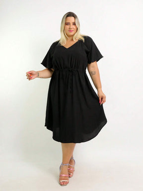 Vestido Com Manga Esvoaçante E Cinto De Amarração Bárbara