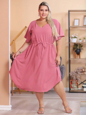 Vestido Com Manga Esvoaçante E Cinto De Amarração Bárbara