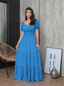 Vestido Longo Com Manga Bufante Emily Azul / P Vestidos Maxi Femininos