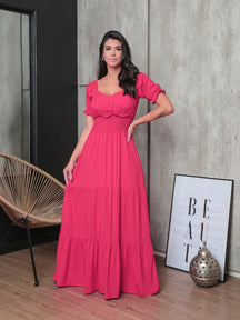Vestido Longo Com Manga Bufante Emily Pink / P Vestidos Maxi Femininos