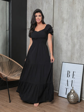 Vestido Longo Com Manga Bufante Emily Vestidos Maxi Femininos