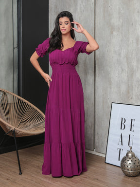 Vestido Longo Com Manga Bufante Emily Vestidos Maxi Femininos