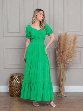 Vestido Longo Com Manga Bufante Emily Vestidos Maxi Femininos