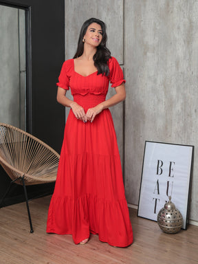 Vestido Longo Com Manga Bufante Emily Vestidos Maxi Femininos