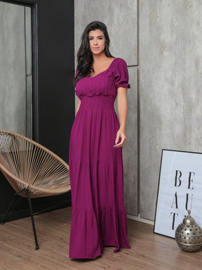 Vestido Longo Com Manga Bufante Emily Roxo / P Vestidos Maxi Femininos