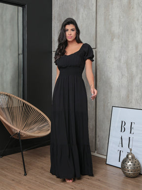 Vestido Longo Com Manga Bufante Emily Vestidos Maxi Femininos