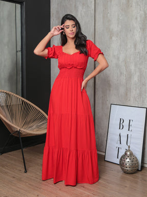 Vestido Longo Com Manga Bufante Emily Vermelho / P Vestidos Maxi Femininos