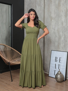 Vestido Longo Com Manga Bufante Emily Vestidos Maxi Femininos