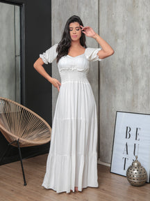 Vestido Longo Com Manga Bufante Emily Branco / P Vestidos Maxi Femininos