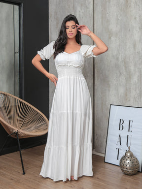 Vestido Longo Com Manga Bufante Emily Branco / P Vestidos Maxi Femininos