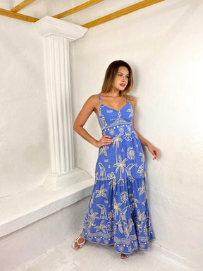 Vestido Longo Franzido Estampado Esther