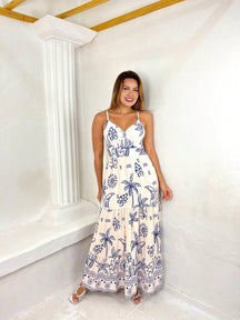 Vestido Longo Franzido Estampado Esther Transparente / P