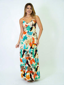 Vestido Longo Franzido Estampado Esther Caramelo / P