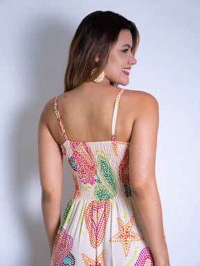 Vestido Longo Franzido Estampado Esther